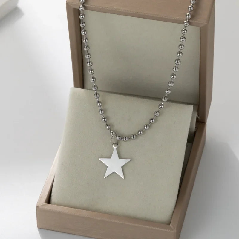 Steel Star Pendant Necklace for Men Women Y2K Hip Hop Cool Hot Girls Beads Chains Choker Korean Fashion Jewelry