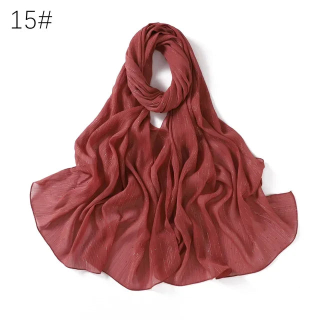 Plain Lurex Scarf Shawl Glitter Shimmer Muslim Woman Hijab Lady High Quality Wrap Stole Wrinkle Rhinestone Scarves Stoles