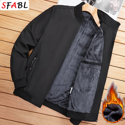 Thick Warm Fleece Lining Jacket Men Winter Solid Color Jackets for Men Casual Outerwear Coat Autumn Luxury Business Jacket Men