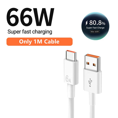 6A 66W Super Fast Charger for Huawei Mate 40 50 60 P50 P60 Nova 9 10 Honor 90 100 Magic 5 Lite 6 Pro Type C Quick Charging Cable