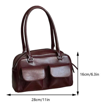 Beg Beli-Belah Beg Kulit PU Retro Wanita Beg Ketiak Pereka Pepejal Beg Ketiak Kasual Poket Berganda Beg Ketiak Tangan 