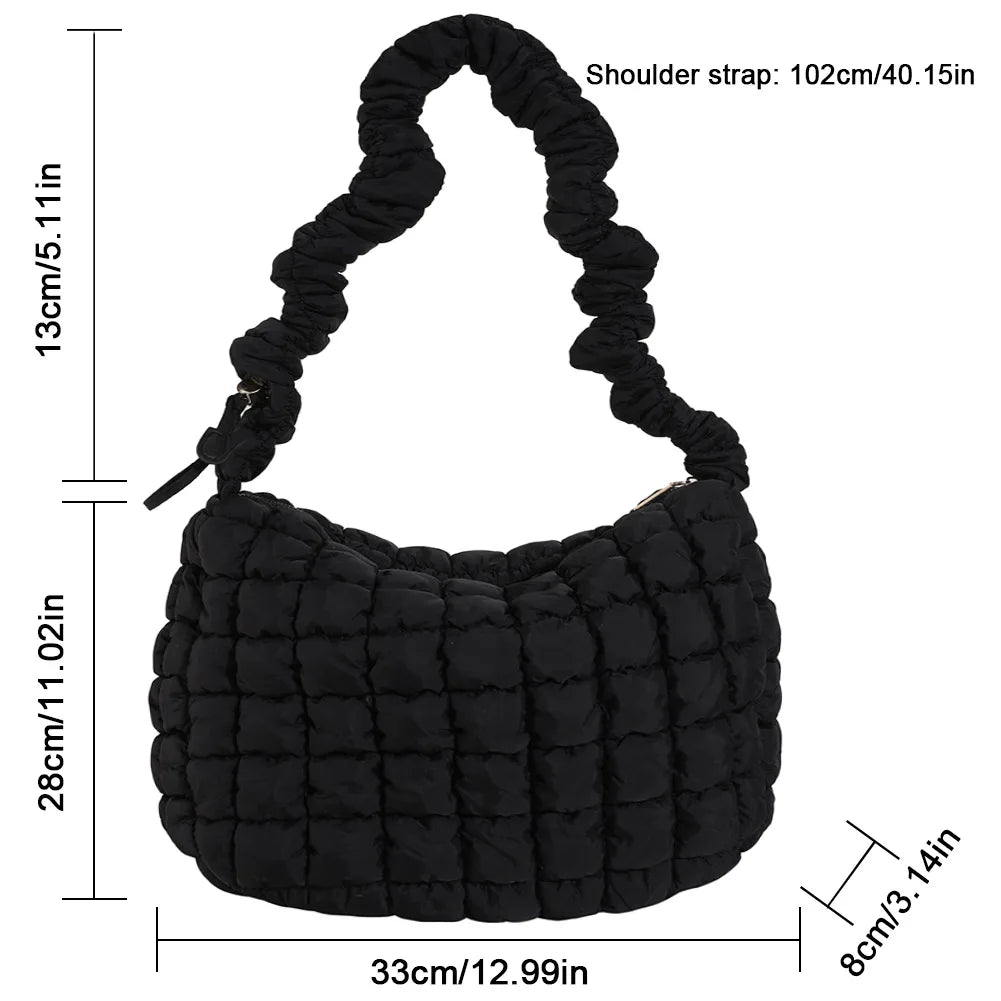 Beg Selempang Berlapis Empuk Baharu untuk Wanita Beg Bahu Awan Berlipat Bubbles Beg Tangan Berbentuk Baldi Tote Besar Beg Tangan Ruched 