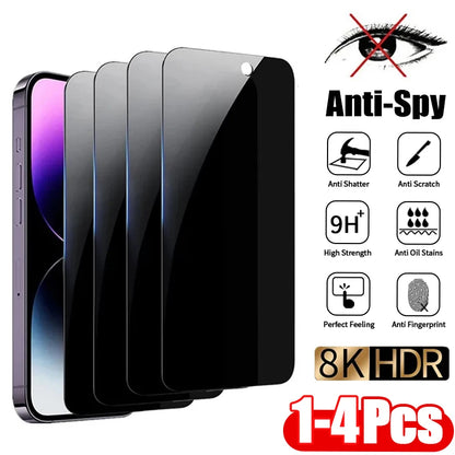 1-4Pcs Kaca Terbaja Anti-perisik untuk IPhone 15 14 13 12 11Pro Max Penutup Penuh Pelindung Skrin Privasi untuk Kaca iPhone X XS Max XR 