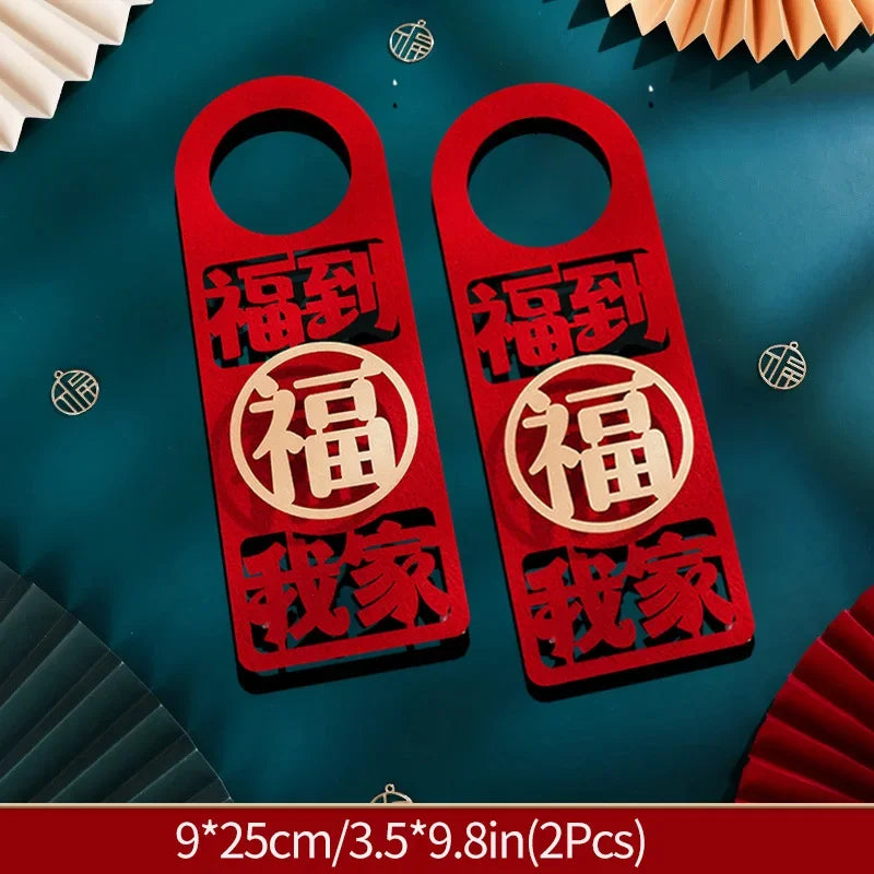 1/2pcs Chinese New Year Decorations 2025 Chinese Housewarming New Home Door Decor Lunar New Year Doorknob Hanging Pendant