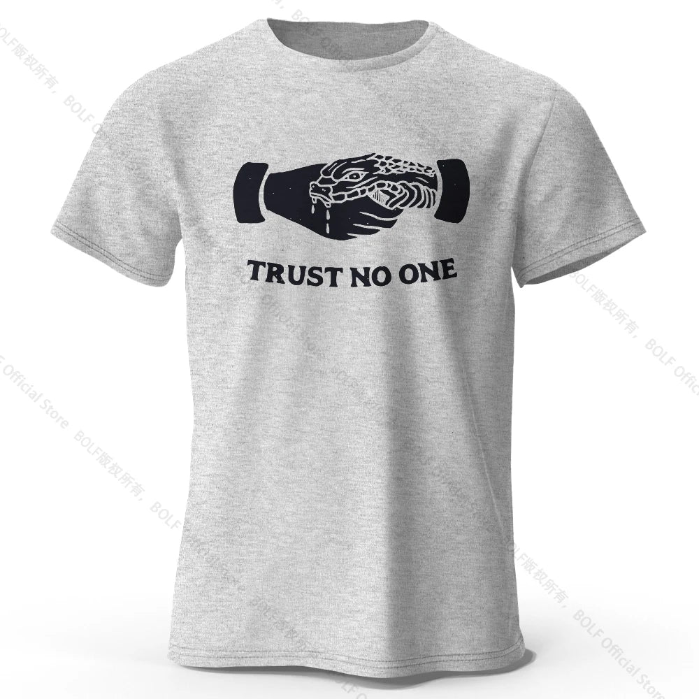 Men's Trust No One Printed T-Shirt 100% Cotton Harajuku Oversized Funny Graphic Tees for Men Women Summer Tops