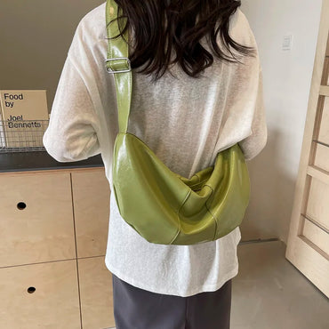 Beg Selempang Bulan Sabit Kulit PU Mewah untuk Wanita Beg Bahu Kasual Beg Hobo Dumpling Beg Merah Y2k Beg Utusan Perempuan 