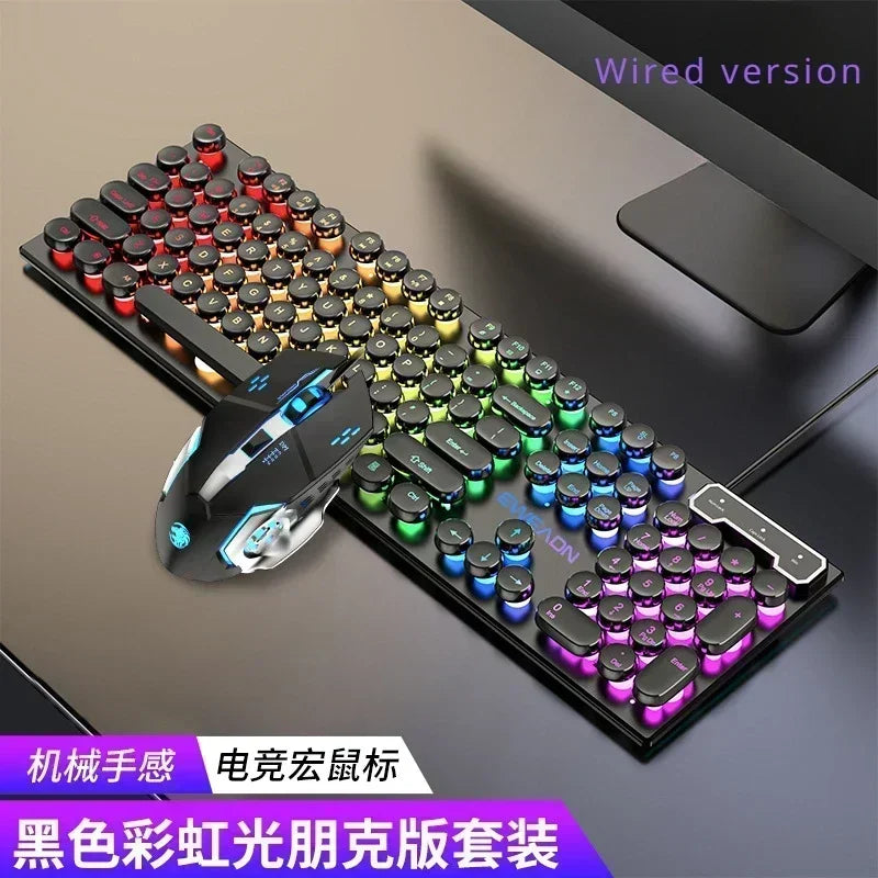 Eweadn GX330 Wired Keyboard Mouse Set Retro Punk ABS Keycaps Gaming Keyboard Mouse Headphones Office Family PC Gamer Laptop Gift