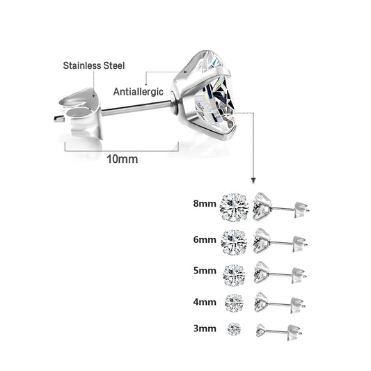 LUXUSTEEL 1Pair/2Pcs Anting-Anting Kancing Kristal Keluli Tahan Karat Untuk Wanita Lelaki 4 Serampang Tragus Bulat Jelas Cubic Zirconia Perhiasan Telinga 