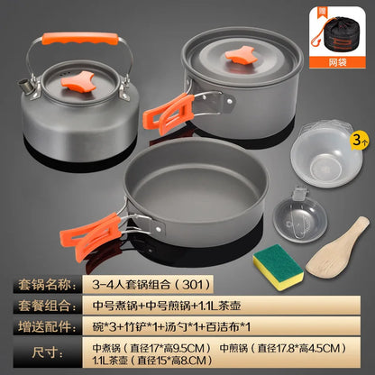 Outdoor cookware set, portable camping cookware set, three piece kettle set, camping specific pot, card stove set