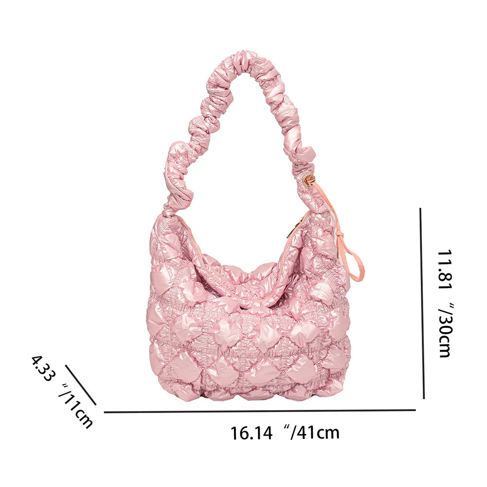 Beg Selempang Berlapis Empuk Baharu untuk Wanita Beg Bahu Awan Berlipat Bubbles Beg Tangan Berbentuk Baldi Tote Besar Beg Tangan Ruched 