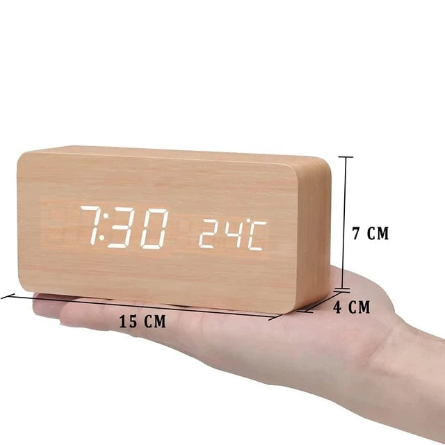 Jam Penggera untuk Bilik Tidur Meja Sisi Katil Hiasan Meja Kayu Bangun Jam Meja Dengan Suhu Dipimpin Jam Digital Cahaya Subuh