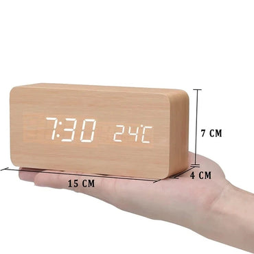 Jam Penggera untuk Bilik Tidur Meja Sisi Katil Hiasan Meja Kayu Bangun Jam Meja Dengan Suhu Dipimpin Jam Digital Cahaya Subuh
