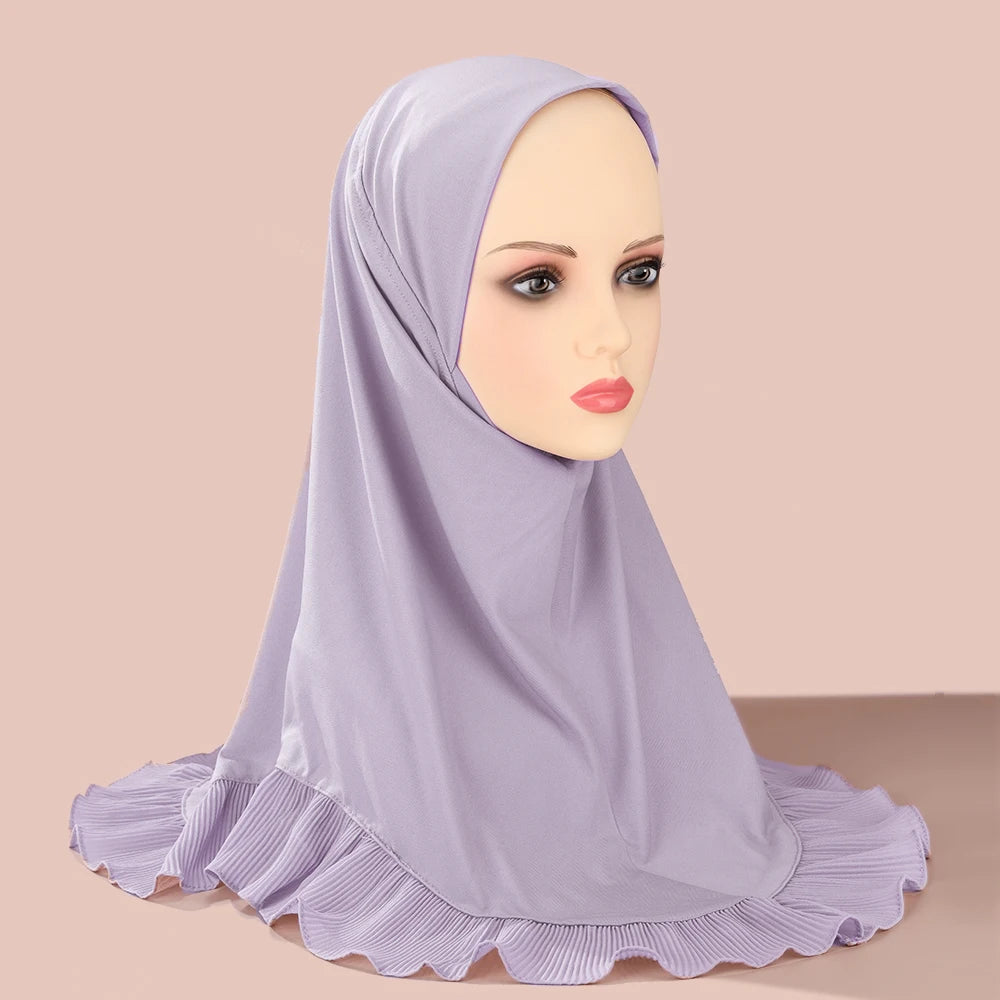 New Muslim Pullover Hat Malay Convenient Hijab Single-layer Ruffled Women's Scarf Hijab Solid Color Comfortable Hat Cap