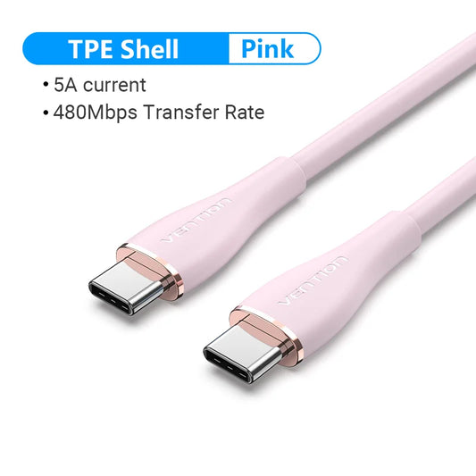 Vention 100W USB Type C to USB C Cable for MacBook iPad Samsung S21 Xiaomi PD Fast Charging Quick Charge 5A USB Type-C Wire Cord