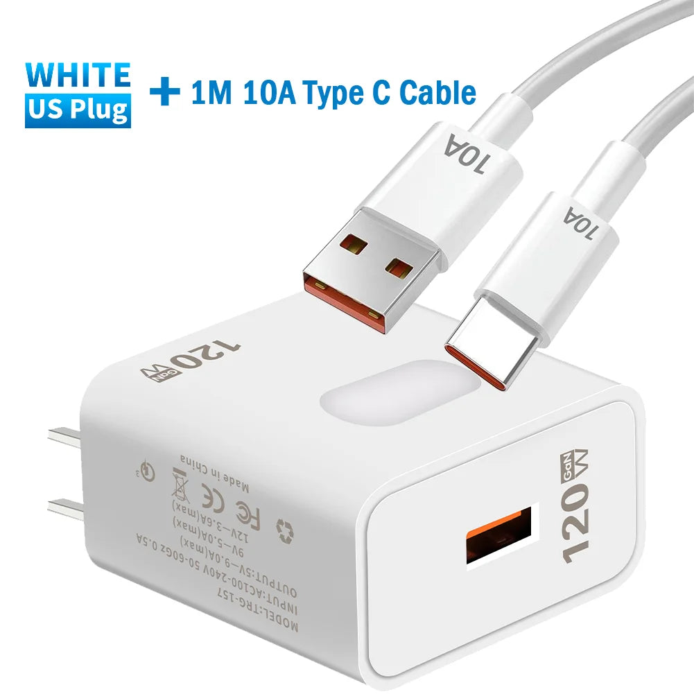 Pengecas USB 120W Pengecas Pantas QC3.0 Kabel USB C Jenis C Kabel untuk iPhone Huawei Samsung Xiaomi Telefon Mudah Alih Pengecas Cepat 