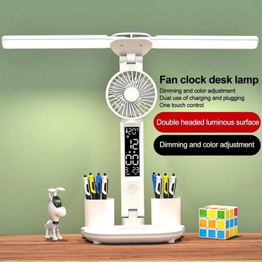 Lampu Meja Boleh Dicas semula untuk Belajar, Lampu Baca Lampu Meja Lampu Meja Dipimpin dengan Kipas, Lampu Baca Dispaly Jam Dipimpin 