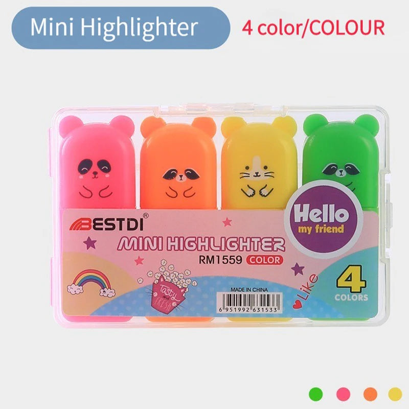 6PCS/Set Bear Mini Fluorescent Highlighter Pen Kawaii Pastel Marker Pens Stationery Material Escolar Papelaria School Supplie