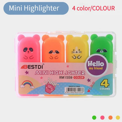 6PCS/Set Bear Mini Fluorescent Highlighter Pen Kawaii Pastel Marker Pens Stationery Material Escolar Papelaria School Supplie