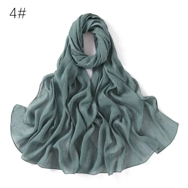 Plain Lurex Scarf Shawl Glitter Shimmer Muslim Woman Hijab Lady High Quality Wrap Stole Wrinkle Rhinestone Scarves Stoles