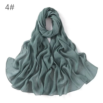 Plain Lurex Scarf Shawl Glitter Shimmer Muslim Woman Hijab Lady High Quality Wrap Stole Wrinkle Rhinestone Scarves Stoles