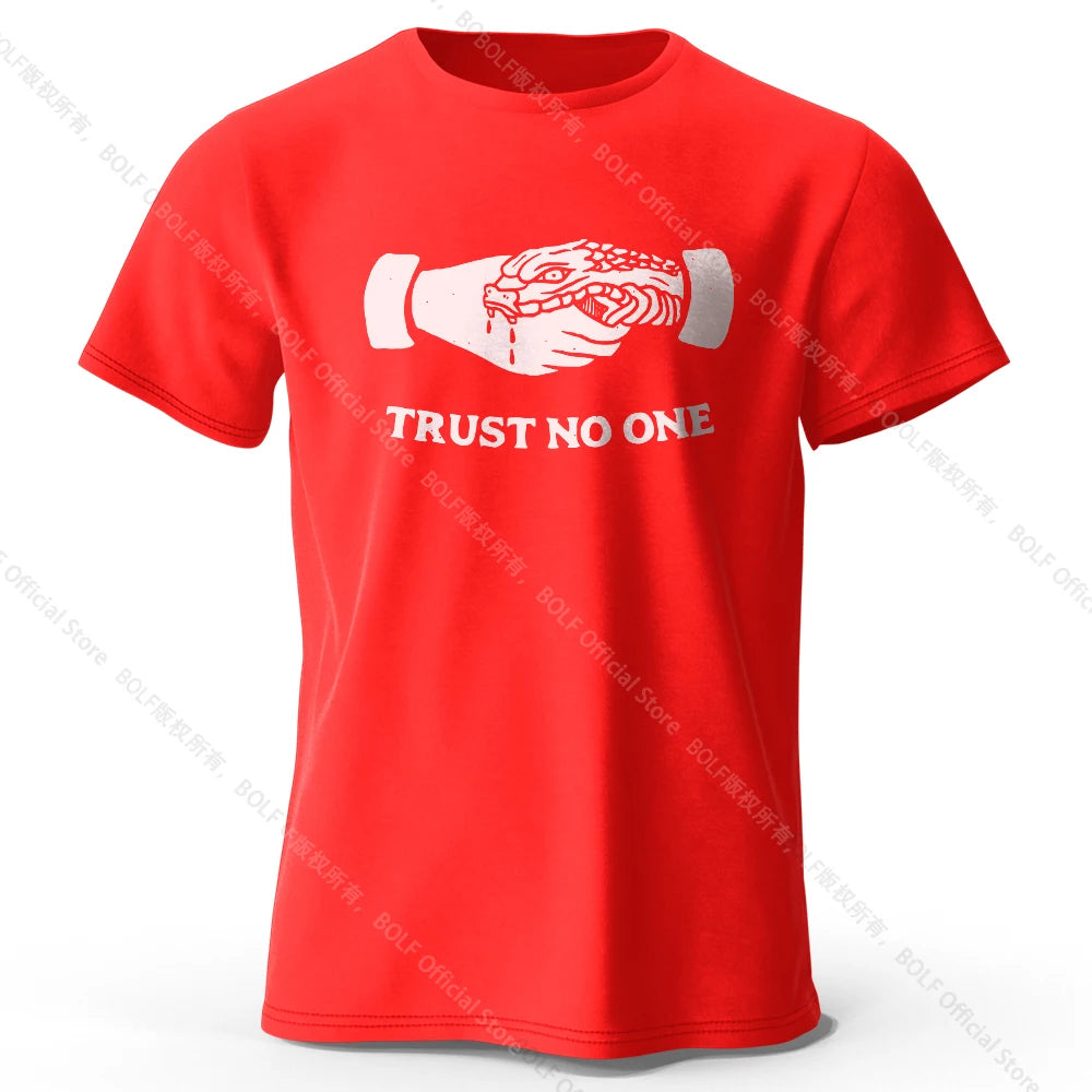 Men's Trust No One Printed T-Shirt 100% Cotton Harajuku Oversized Funny Graphic Tees for Men Women Summer Tops