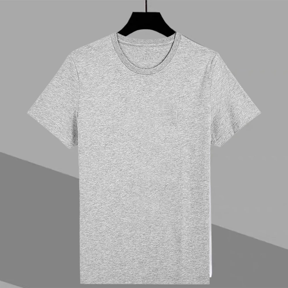 Male Mens T-shirts Leisure Comfort Plain Round Neck Shirts Short Sleeve Slim Fit Solid Stretch T Shirt Fashion