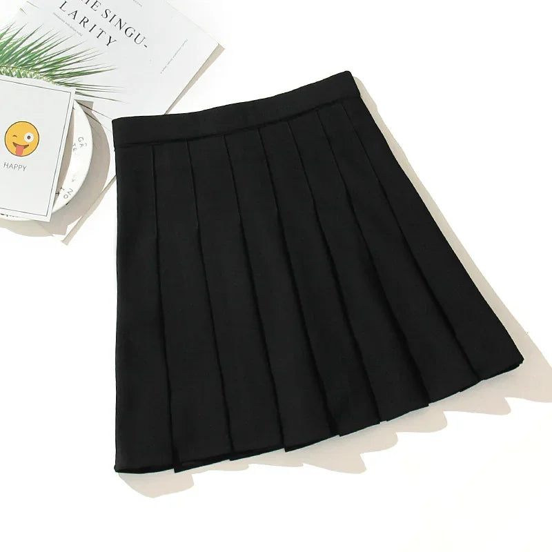 Skirt Mini Pinggang Tinggi Hitam Punk Pleated Vintage Skirt Gothic Streetwear Cross Cetak Skirt Wanita Berlipat Lolita Skirt Harajuku 