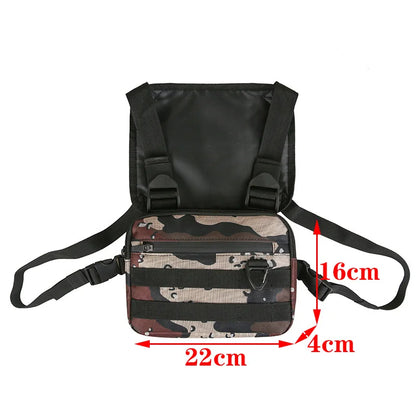 Beg Dada Taktikal Berfungsi untuk Lelaki Fesyen Peluru Hip Hop Vest Beg Streetwear Beg Pinggang Uniseks Beg Rig Dada Hitam 899 