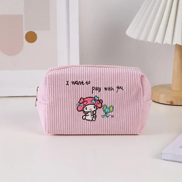 Beg Kosmetik Sanrio Kawaii Kartun Kuromi Cinnamoroll Corduroy Sarung Pensel Kapasiti Besar Melodi Pochacco Hadiah Kanak-kanak Pelajar 