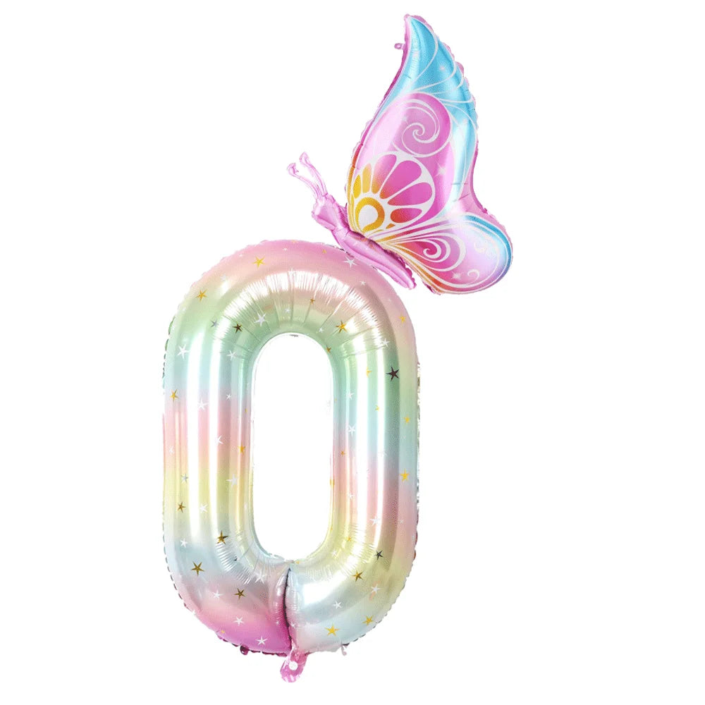 40Inch Colorful Gradient Number Balloon 0-9 Digit Foil Helium Balloon Butterfly Girl Birthday Party Decor Baby Shower Kids Gifts