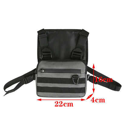 Beg Dada Taktikal Berfungsi untuk Lelaki Fesyen Peluru Hip Hop Vest Beg Streetwear Beg Pinggang Uniseks Beg Rig Dada Hitam 899 