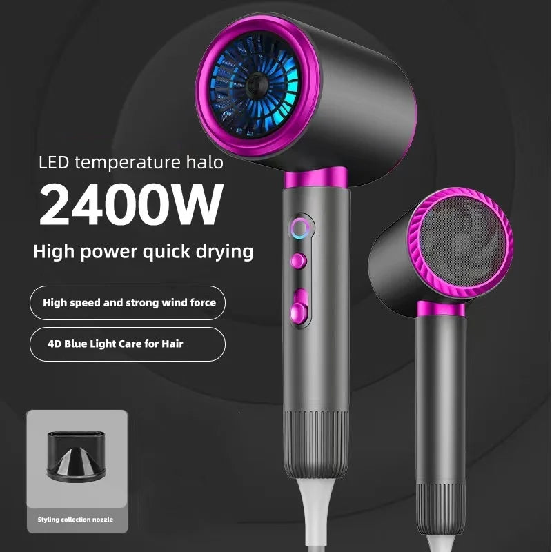 US/EU/UK High-Speed Hair Dryer 2400W High-Power Home Hair Salon Dedicated Blue Light Hammer Silent Cold And Hot Air Hair Dryer