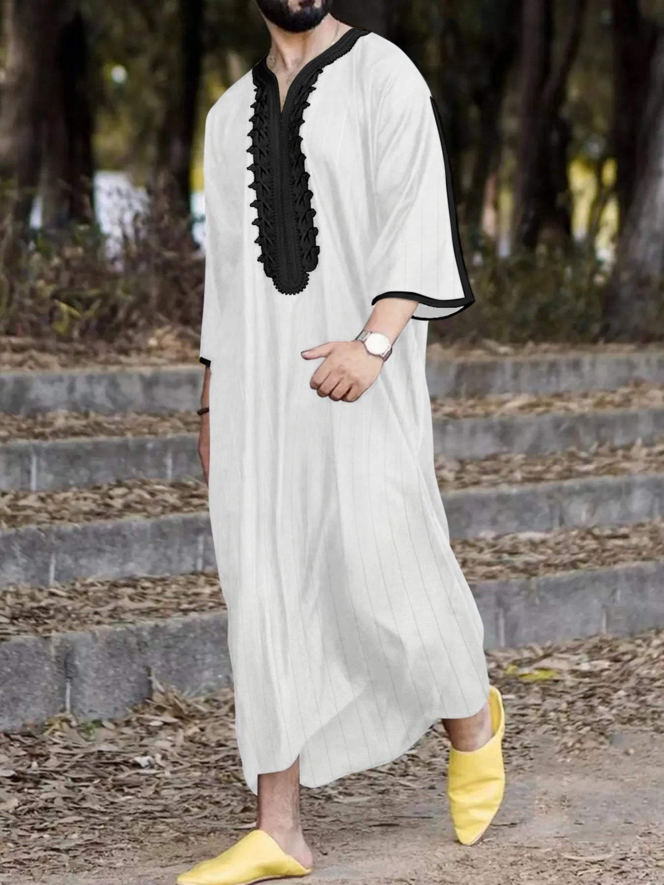 Kaftan Islam Pakaian Lelaki Muslim Maghribi Kaftan Bordir Tangan Longgar dan Bernafas Djellaba Abaya Thobe untuk Lelaki Musim Panas 2023 