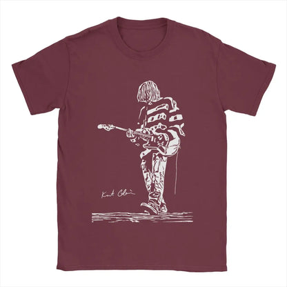 Kemeja T Lelaki Gitar Kurt Cobain Kemeja Tee Keren Lengan Pendek Kemeja Kasut Kru Leher 100% Kapas Pakaian Klasik 