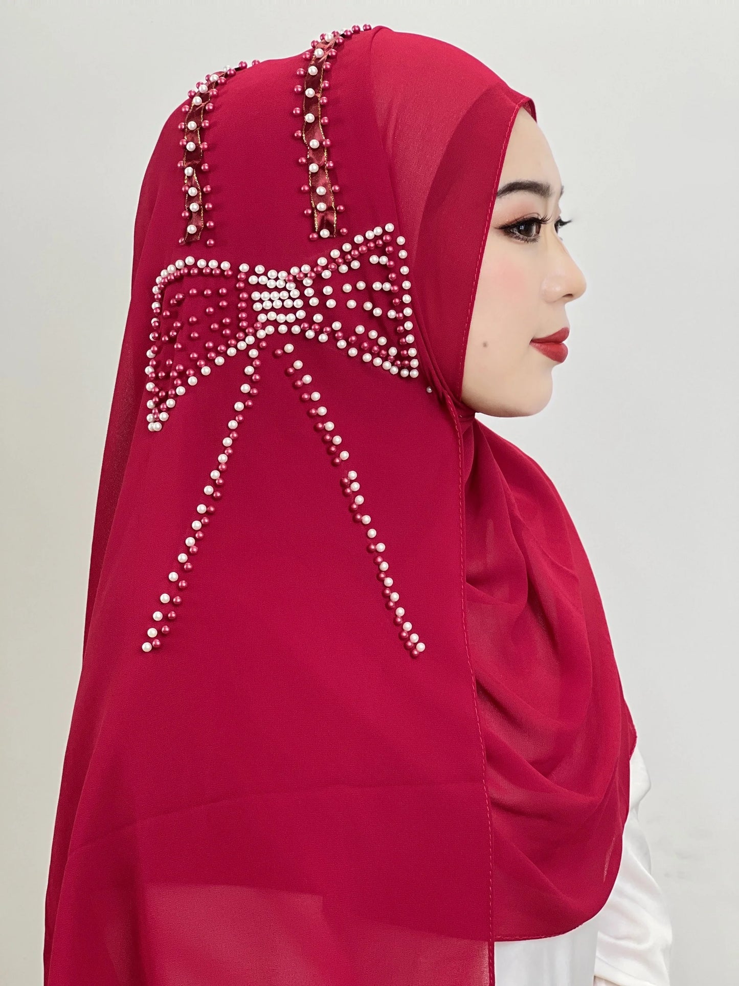 Muslim Big Bow Hijab Beaded Hijab Send Decorative Arab Hijab Women Hijab Shiny Soft Easy to Wear Hijab Turkey Head Wrap Scarf