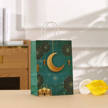 12/24PC Eid Mubarak Kraft Paper Bags Ramadan Kareem Gift Candy Packaging Bag Moon OMRA Cookies Bag Diy MUBARAK Eid al-Fitr Bags