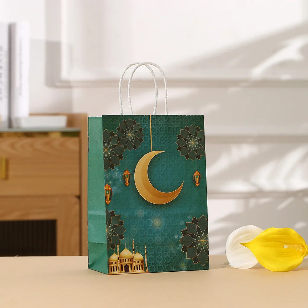 12/24PC Beg Kertas Kraft Eid Mubarak Hadiah Ramadan Kareem Beg Pembungkusan Gula-gula Bulan Beg Kuki OMRA Diy MUBARAK Beg Aidilfitri 