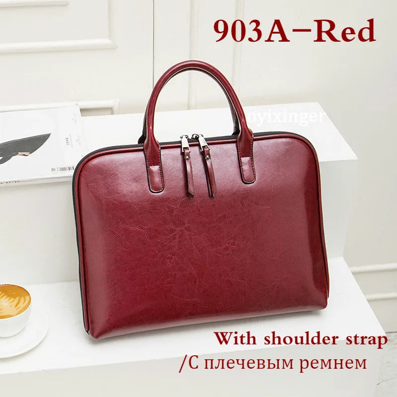 2024 New Cowhide Women's Briefcase Business Handbag Women Genuine Leather Bag 14.6 Inches Laptop Computer Bag Office Bags