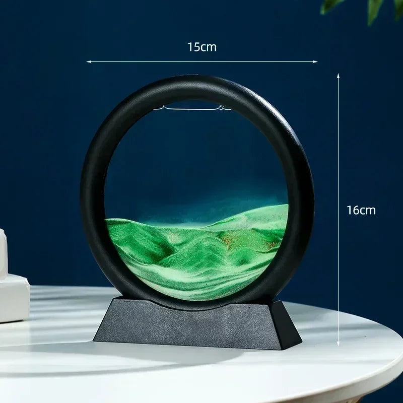 3D Moving Sand Art Picture in Motion Round Glass 3D Deep Sea Landscape Desktop Sand Painting Quicksand Craft Home Office Decor