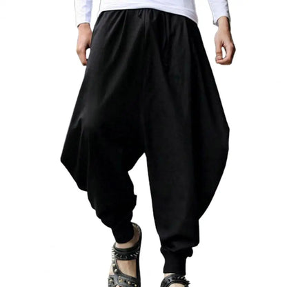 Men Harem Baggy Pants Men Hakama Linen Casual Wide Leg Mens Pants Japanese Trousers Men Cross-pants Crotch Pants Pantalon