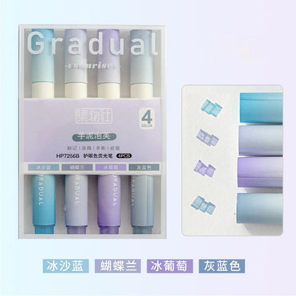 4pcs Kawaii Gradual Marker Pens Cute  Spot Liner Highlighter Pens Korean Stationery Drawing Painting Tool School Office Supplies