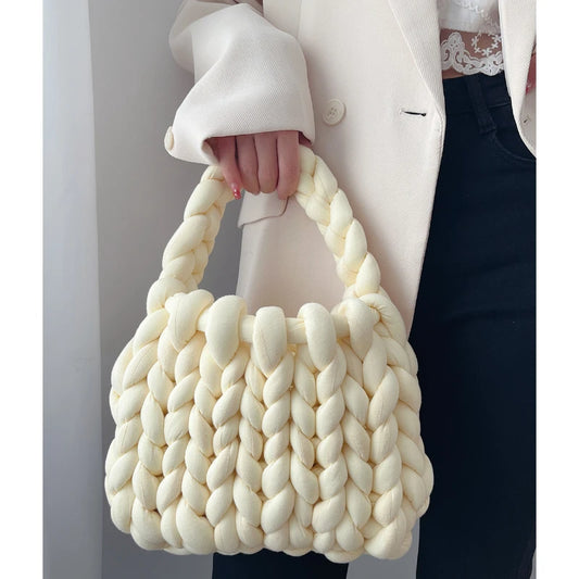 Hand Crochet Bag Designer Women Woven Trendy Ultra Thick Rope Knitting Handbag Underarm Bag Work Lightweight Outdoor Female Bags