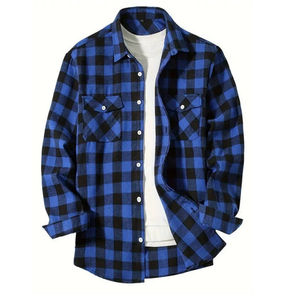 Mens Shirts Single Breaste Classic Plaid Smart Casual Flannel Shirt Long Sleeved Chest Two Pockets Design Spring Autumn Men Tops