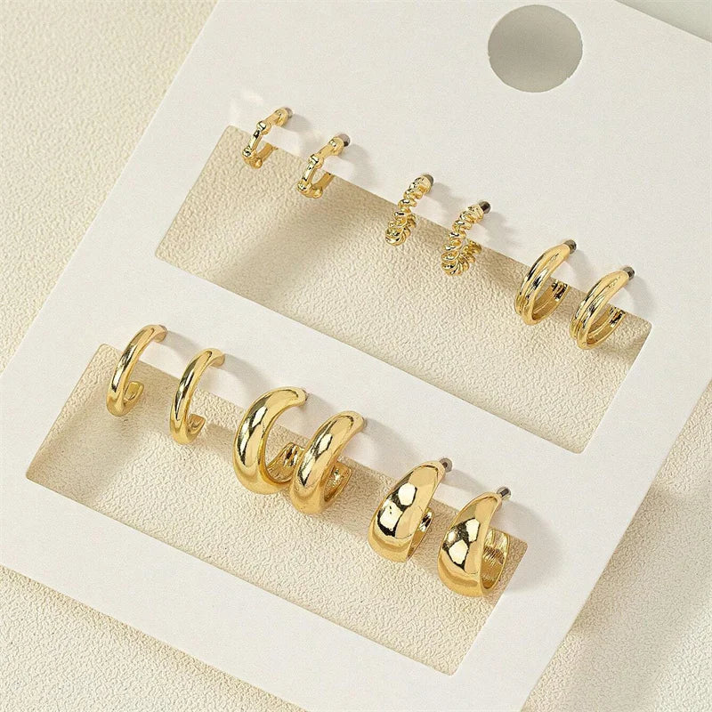 Gold Color Vintage Circle Hoop Earrings for Women Girls Simple Fashion Geometric Drop Earring Set New Trendy Jewelry Party Gifts