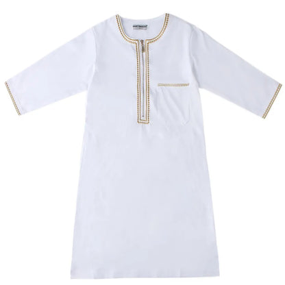 2024 New Children Thawb Teens Summer Muslim Robe Kids Arab Folk Clothes Boys Solid Color Thobe 5-14 Years National Outfit