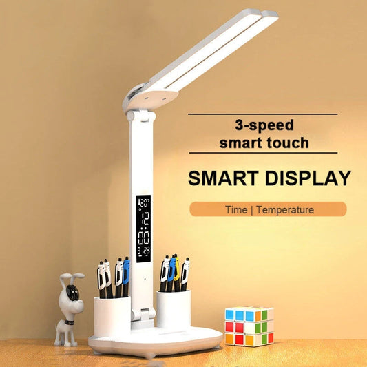 Lampu Meja Boleh Dicas semula untuk Belajar, Lampu Baca Lampu Meja Lampu Meja Dipimpin dengan Kipas, Lampu Baca Dispaly Jam Dipimpin 