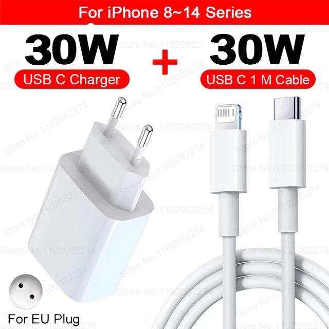 Pengecas Pantas PD 30W untuk Apple iPhone 14 11 12 13 15 Pro Max Kabel Pengecasan Pantas untuk Aksesori Telefon Pengecas iPhone 15 14 Plus 