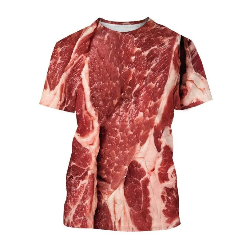 T-shirt Daging Kambing Lembu Kreatif Lelaki Wanita Cetak 3D Streetwear Personaliti T Kemeja Kasual Leher O Baju Tee Tops Pakaian Lelaki 