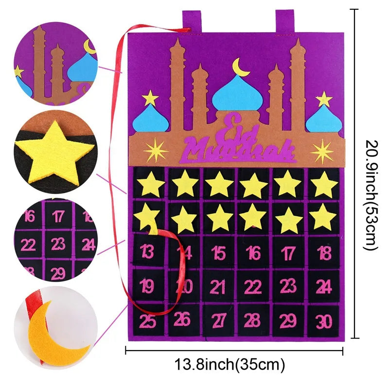 Eid Mubarak DIY Felt Countdown Calendar Hiasan Ramadan Untuk Rumah Islam Muslim Party Suppiles Ramadan Kareem Eid Al Adha 