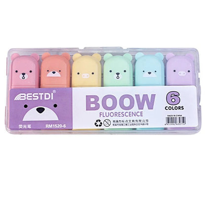 6PCS/Set Bear Mini Fluorescent Highlighter Pen Kawaii Pastel Marker Pens Stationery Material Escolar Papelaria School Supplie